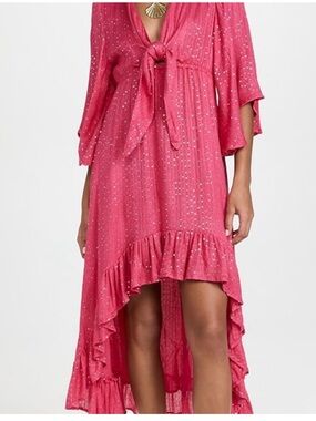 Sundress Brand Pink High-Low Ruffle Tie-Front Dress with Sequin Detail XS/S